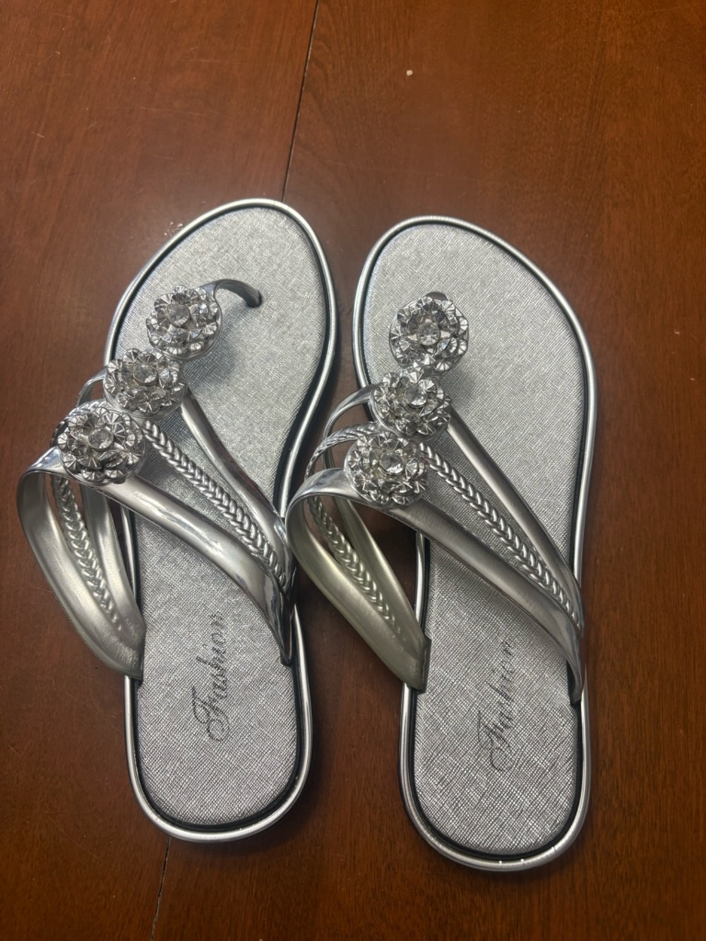 Silver Crystal-Accent Women's Slip-On Sandals